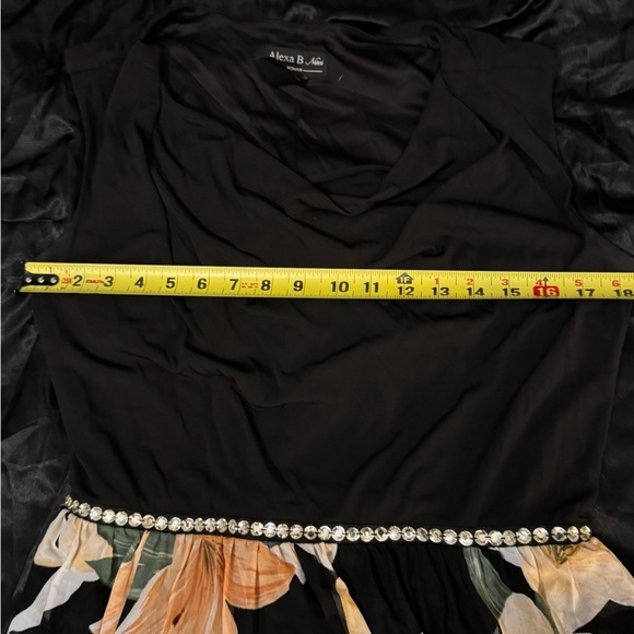 Alexa B Nites Evening Dress Plus Sz 14w Black Orange Floral Flowers bling waist - Picture 10 of 10